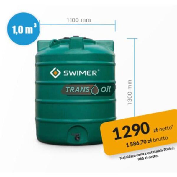 SWIMER RAIN WATER TANK Eco-Line BASIC 1000L Zbiornik jednopłaszczowy na wodę deszczową 1000 litrów (Kopia)